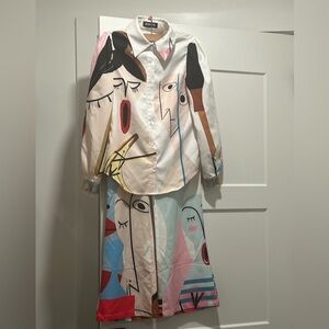 Rave White and Red Long-Sleeve Top